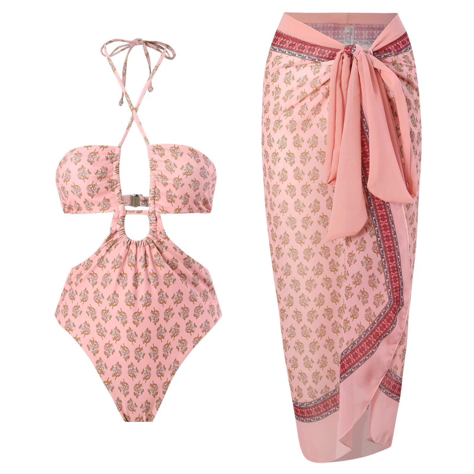 2023 High Leg One Piece Swimwear Women Print Swimsuit Cut Out Bathing Suit Cross Beach Wear Bodysuit Monokini Summer