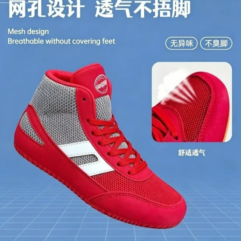 Fotografia 4: Tênis de Luta Profissional Big Boy Azul e Vermelho para Boxe Unissex, Calçado Respirável para Luta, Tênis de Treinamento Designer para Casais