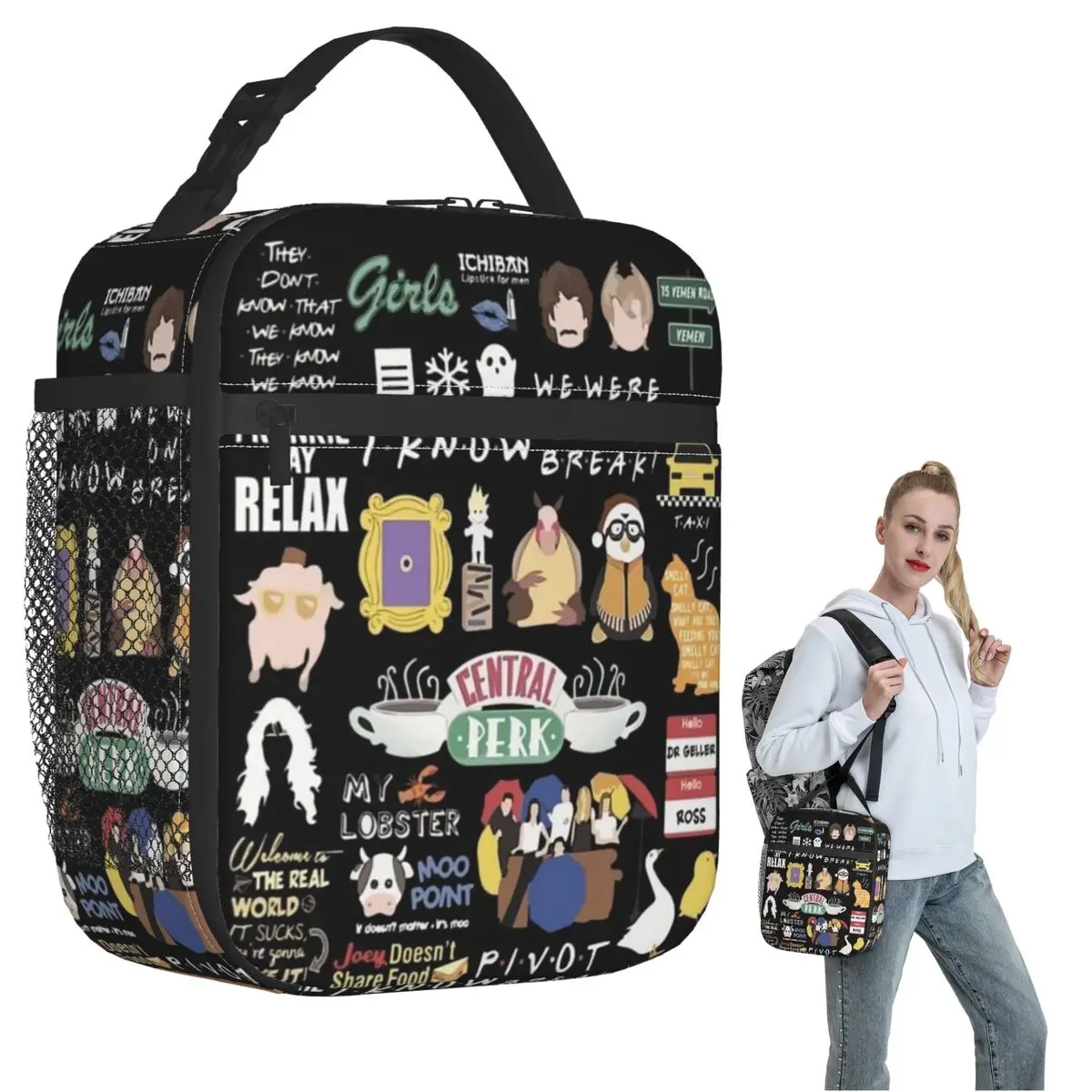 Unisex Funny Friends Collage Insulated Lunch Bag for Women Children Leakproof Food Boxes Thermal Lunch Box Tote