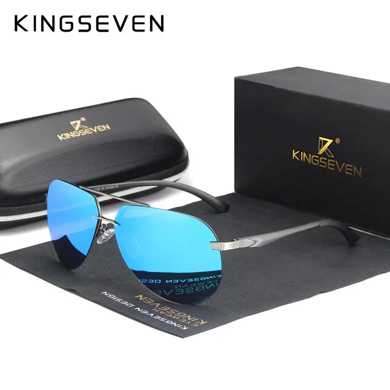 KINGSEVEN Pilot Aluminum Rimless Sunglasses Men Frameless Polarized Large-frame Glasses Women Casual Vacation Outdoor Eyewear