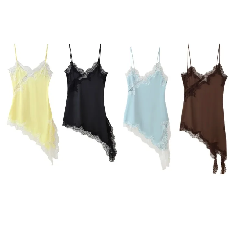 

Summer Women Lace Slip Mini Dress, Asymmetric Design Casual Sleeveless Party Dress