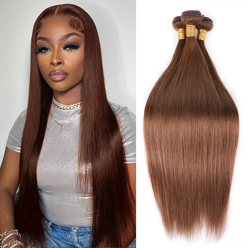 Light Brown Color #4 Bone Straight Brazilian Human Hair Bundles Natural Hair Extensions Curls 1/3/4 Bundles Deal Chocolate Brown