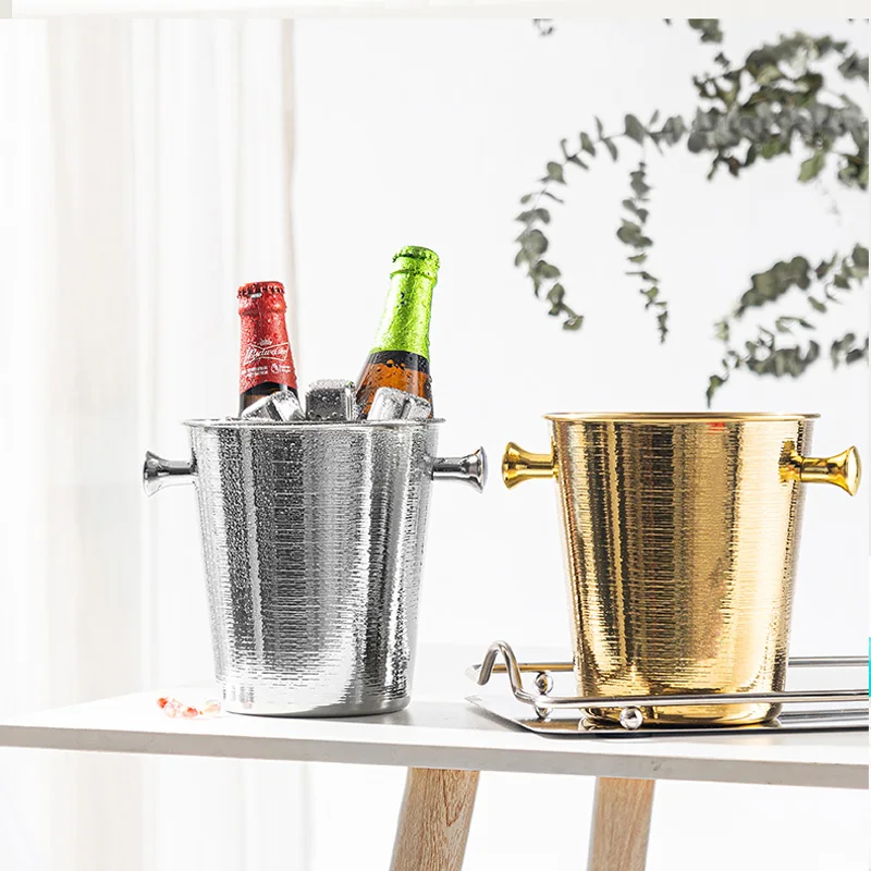 

Italy Brushed Texture Gold 2L/5L Ice Bucket 304 Stainless Steel Home Red Wine Ice Barrel Container For Hotel/Office/Villa Decor