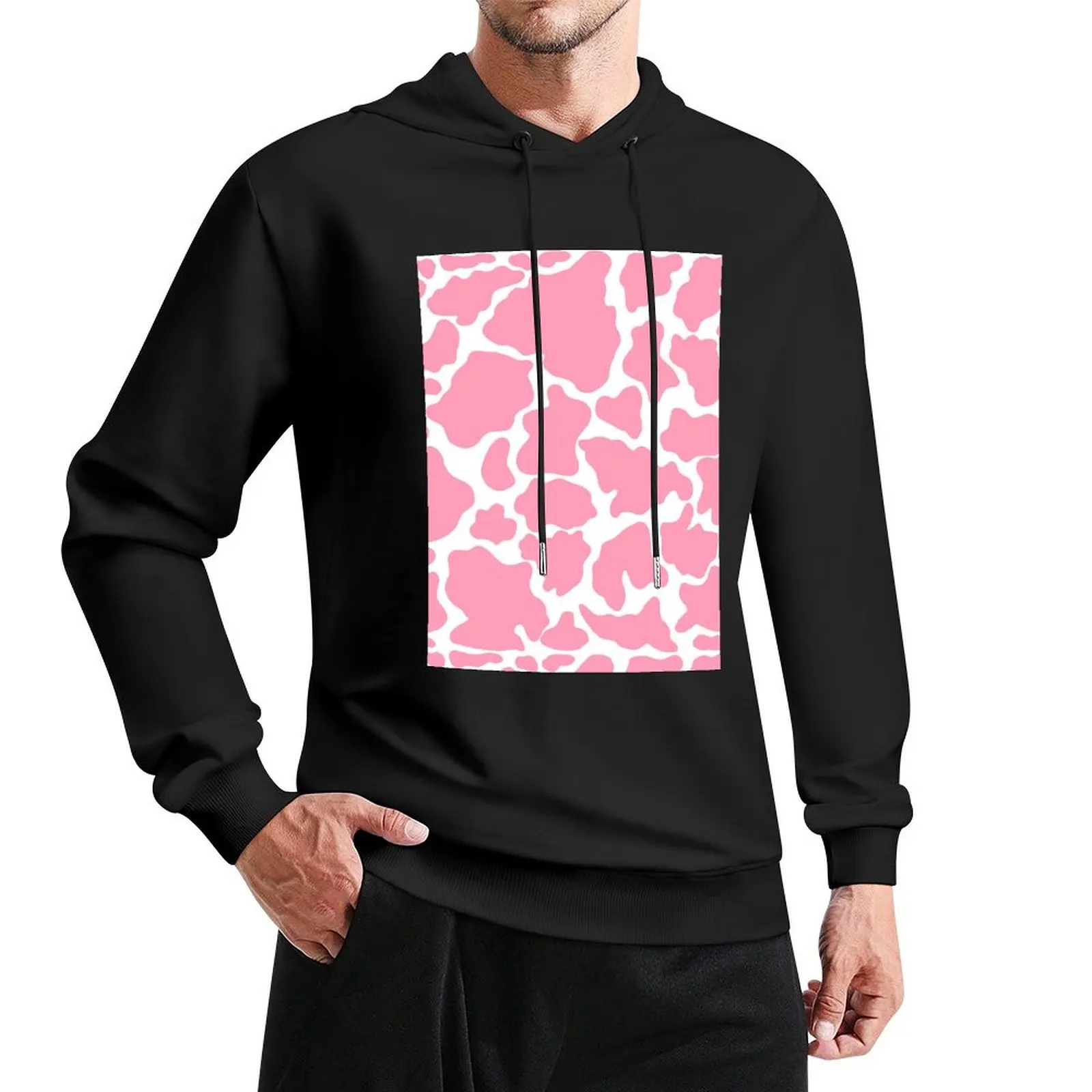 

Pink and White Cow Print Pullover Hoodie fashion men korean clothes mens hoodie