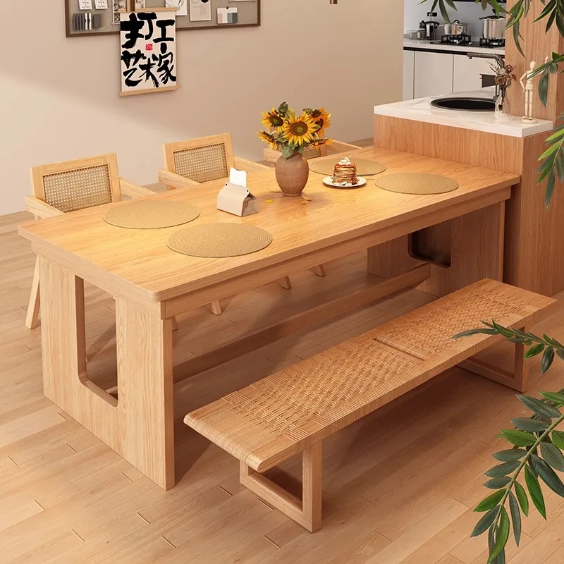Dining table Household dining table Small apartment log wind large board  Negotiation table Commercial dining