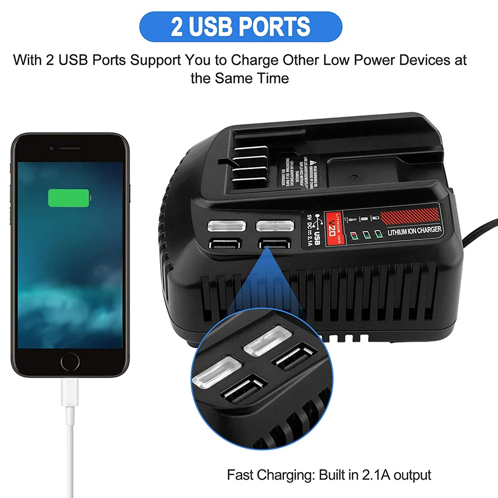 20V Battery Charger CMCB102 with 2 USB Port Compatible with Craftsman V20 Battery Fast Charger CMCB104 CMCB124 20V Battery