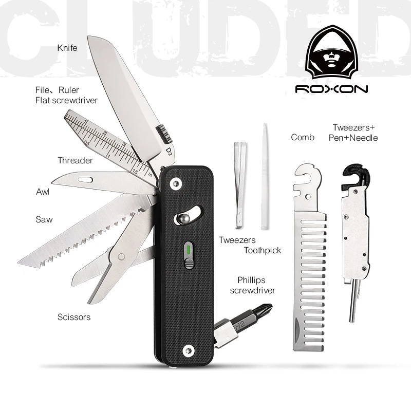 Image of ROXON S503G Flex Companion Tool Modulares Design und anpassbares Taschenwerkzeug, vorinstalliert mit 8 essentiellen Werkzeugen (1/4-Zoll-Bit-Antrieb)