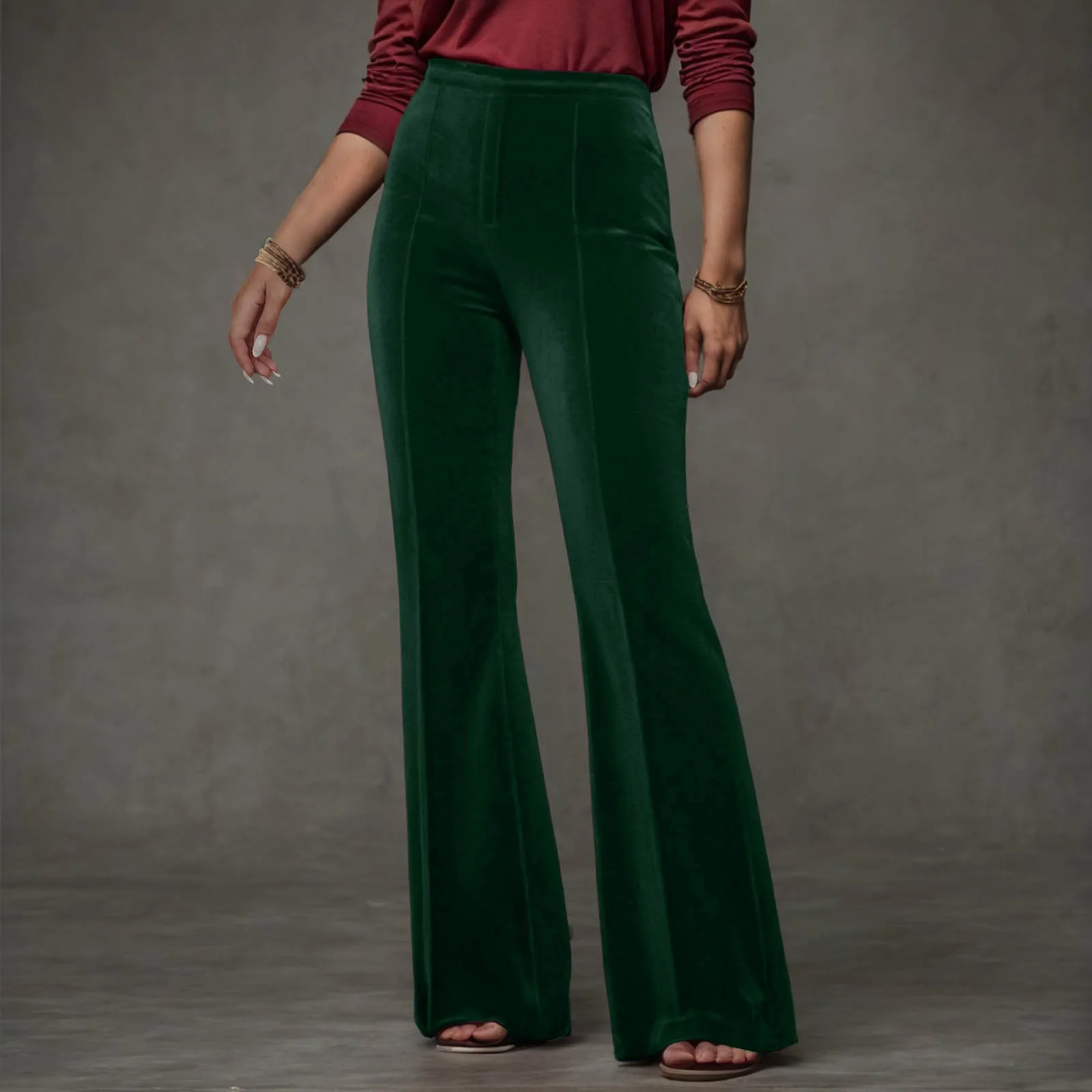 Women Fashion Velvet Flare Pants Elastic High Waist Bell Bottom Casual Pants Lady Elegant Autumn Solid Pants pantalones de mujer