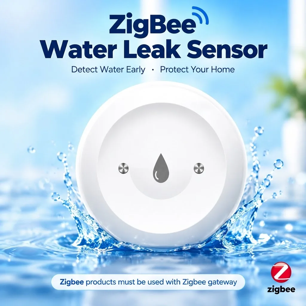 Zigbee mobu Smart Leak Detector Flood Sensor Overflow Detection App Notification for Overflow Protection Kitchen Water Tank Z2M