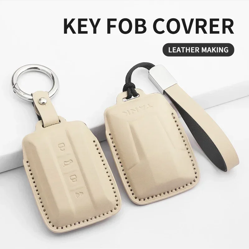 

For Great Wall GWM WEY TANK 300 500 Tank300 Tank500 Leather Car Smart Remote Key Case Cover Shell Key Bag Keychain Accessories