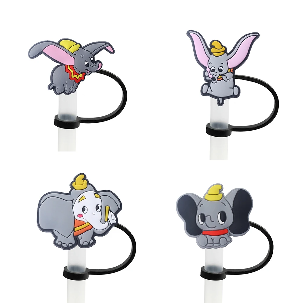 4pcs Dumbo Cartoon Silicone Straw Toppers for 10mm,Straw Caps for Glass Cup,with 30&40Oz Tumbler with Handle Dust-Proof Reusable