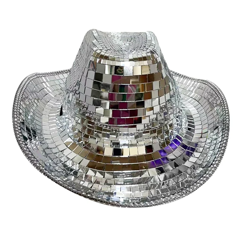 Disco Ball Hat, Sparkly Glitter Space Cowgirl Hat, Mirror Ball Hat for Women Men for Accessories