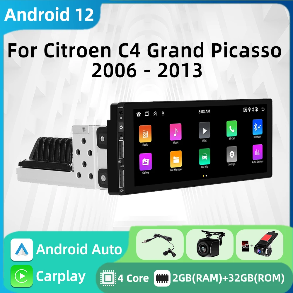 

1din Android Car Radio Multimedia for Citroen C4 Grand Picasso 2006 - 2013 Stereo Head Unit Carplay Autoradio GPS Navigation