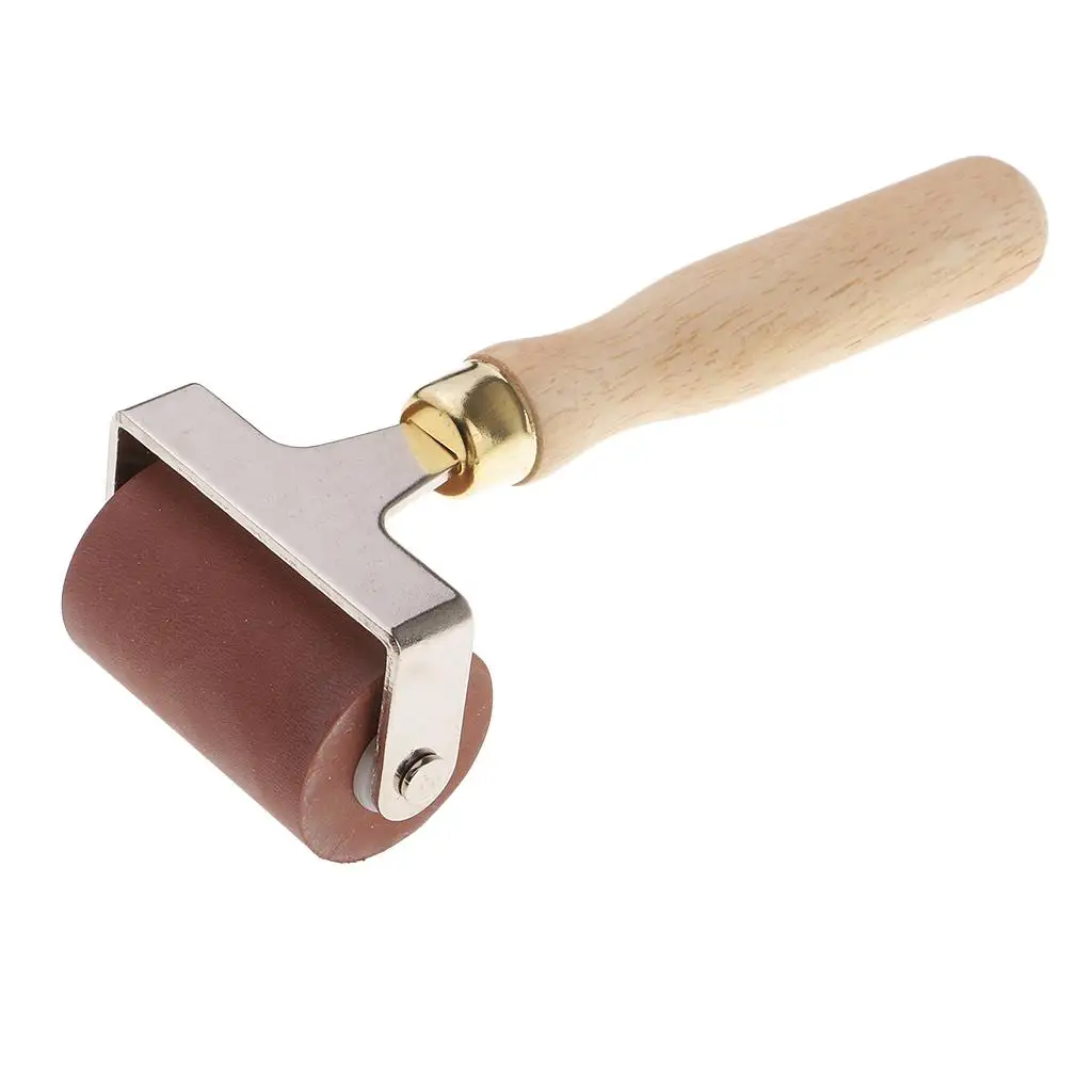 Rolo de borracha com cabo de madeira, ótimo para ferramentas de construção de fita antiderrapante, ferramentas de impressão, tinta e estampagem (2,4 polegadas, bronze)