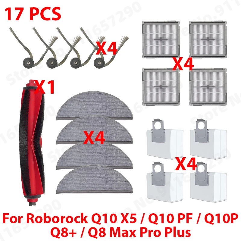 Compatibel met (Roborock Q10 X5 / Q10 PF / Q10P / Q8 Max Pro Plus) onderdelen: hoofdborstel, zijborstel, stofzak, mop, filter, accessoires