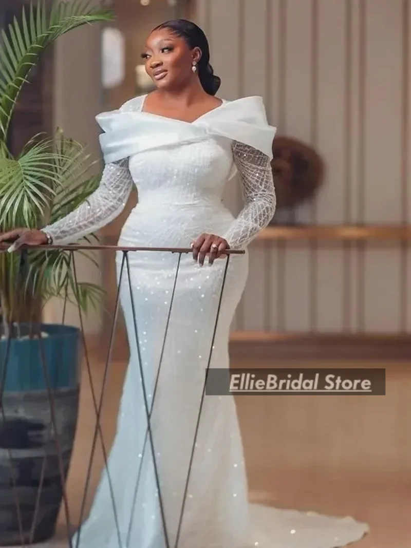 فساتين زفاف حورية البحر مذهلة بأكمام طويلة فساتين زفاف مدنية أفريقية فاخرة مخصصة فيستدو دي نوفيا