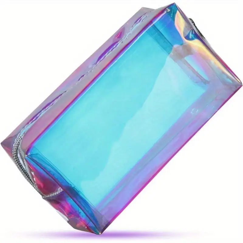 1pc Clear Iridescent Holographic Makeup Bag Glitter Travel Cosmetic Pouch with Zipper Toiletry Organizer for Purse Diaper Beach