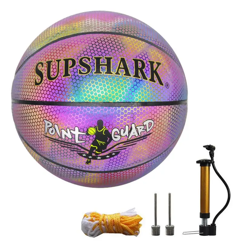 

Inflatable Basketball PU Leather Reflective Basket Ball Wear-Resistant Basket Ball With Inflator Inflation Needle For