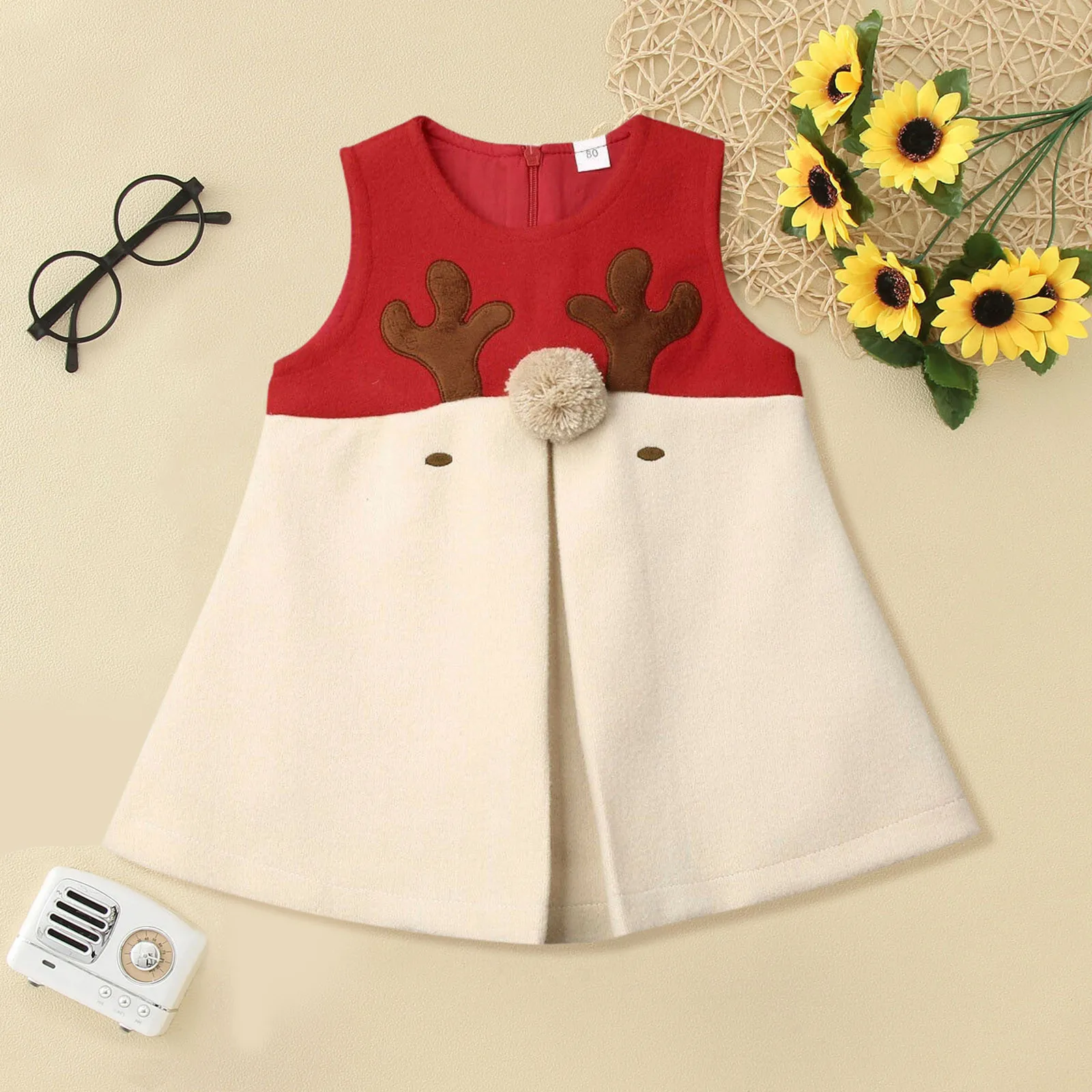 

1-5Years Christmas Red Dress Toddler Baby Girls Cartoon Deer Sleeveless Party Dresses For Girl Xmas Costumes Autumn Winter Dress