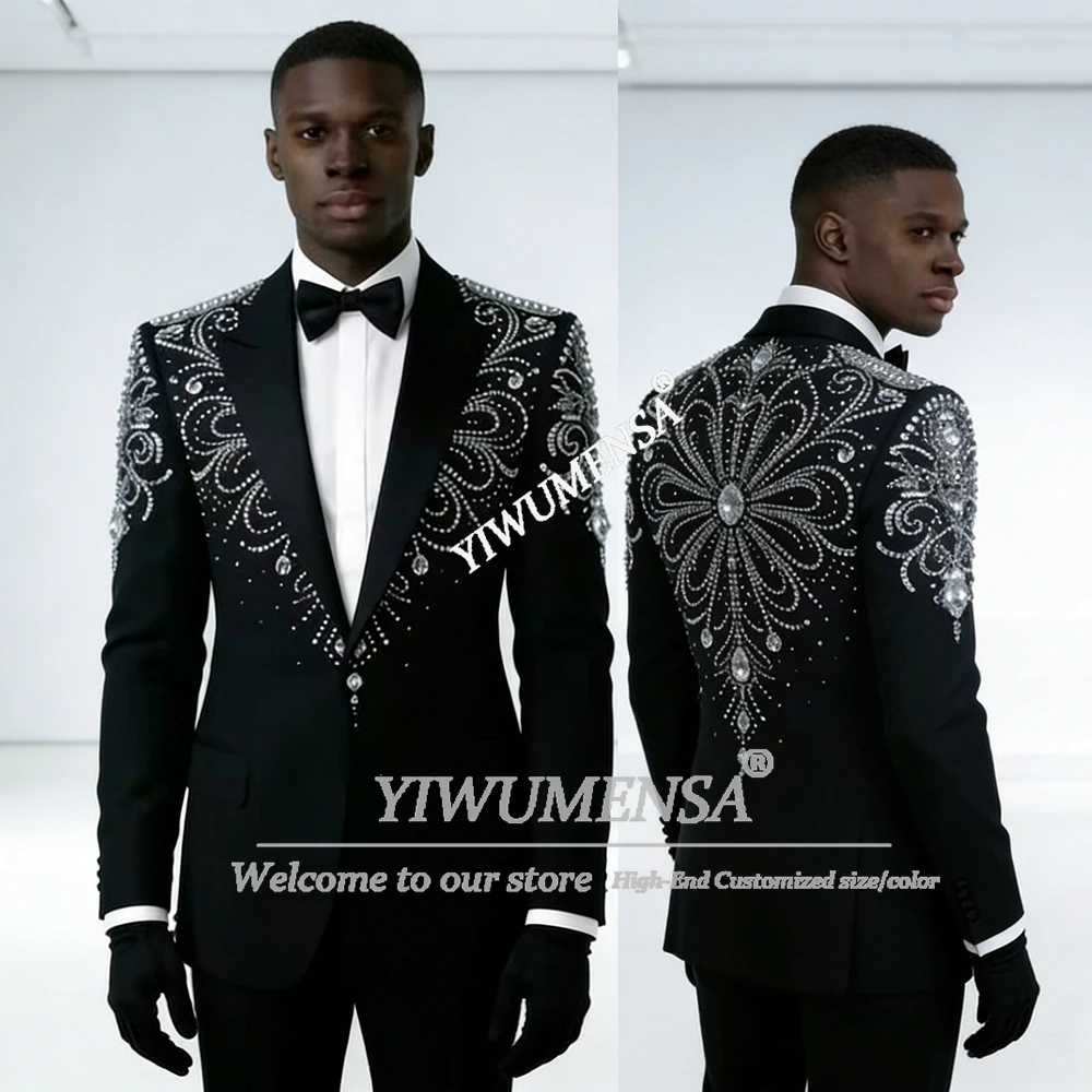 

Эксклюзивный костюм с ювелирными камнями для свадьбы: однобортный пиджак и брюки, комплект из 2 предметов, смокинг для жениха, индивидуальный пошив мужской одежды