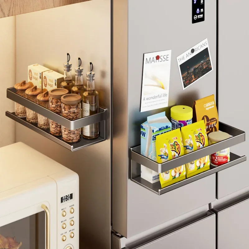 kitchen-refrigerator-side-magnetic-storage-rack-magnet-punch-free-wall-mounted-organizer-multi-functional-spice-shelf
