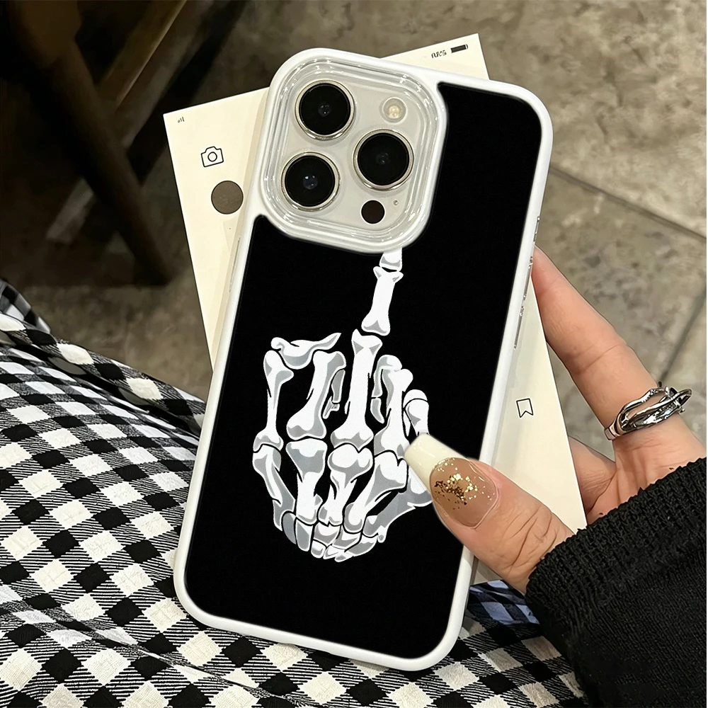 Skull Middle Finger Gesture Lightweight Hard Case For Iphone 15 12 14 11 17 Plus 13 16 Pro Max Portable Daily Protective Cover