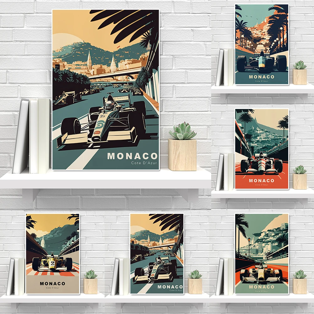 

Retro Monaco Formula Grand Prix Racing Poster And Print Vintage Sports Car Graffiti Canvas Painting Supercar Wall Art Room Decor