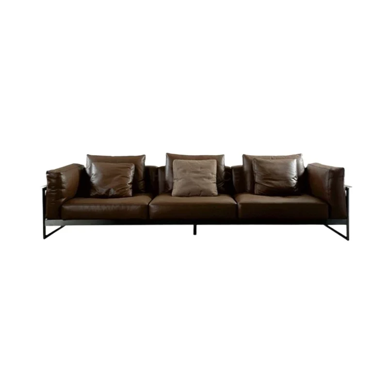 

Leather sofa casual Nordic leather sofa small apartment three people simple light luxury