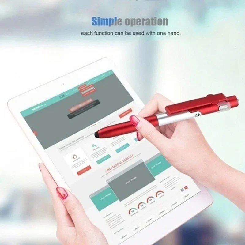 4 In 1 Metal Stylus Multi-Function Capacitive Pen / with LED Flashlight+ Phone Holder+ Capacitive Stylus+Ballpoint Pens