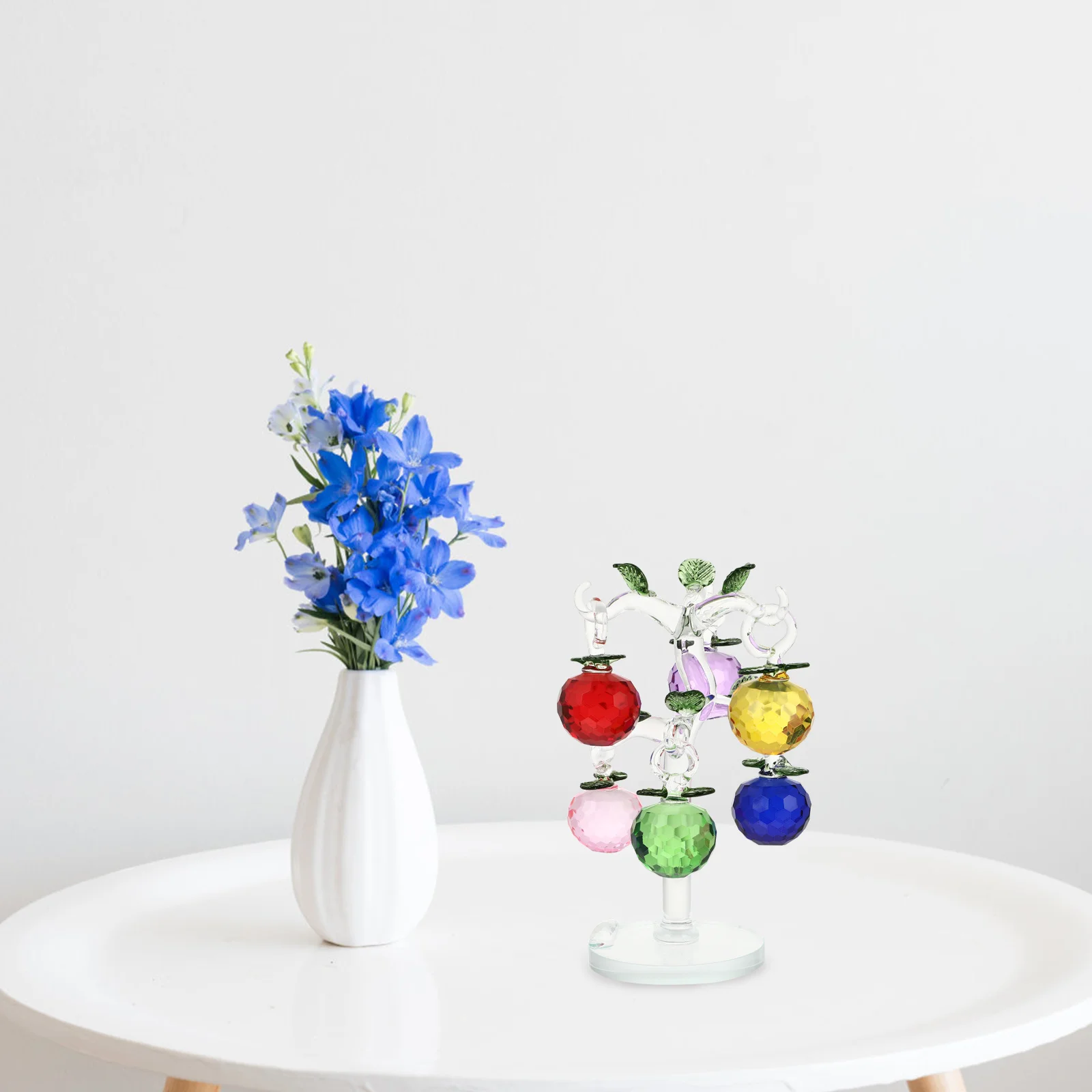 

Decorative Crystal Tree with Multi Colored Apples Fortune Ornament Desktop Money Tree Ornament for Home Office Gift