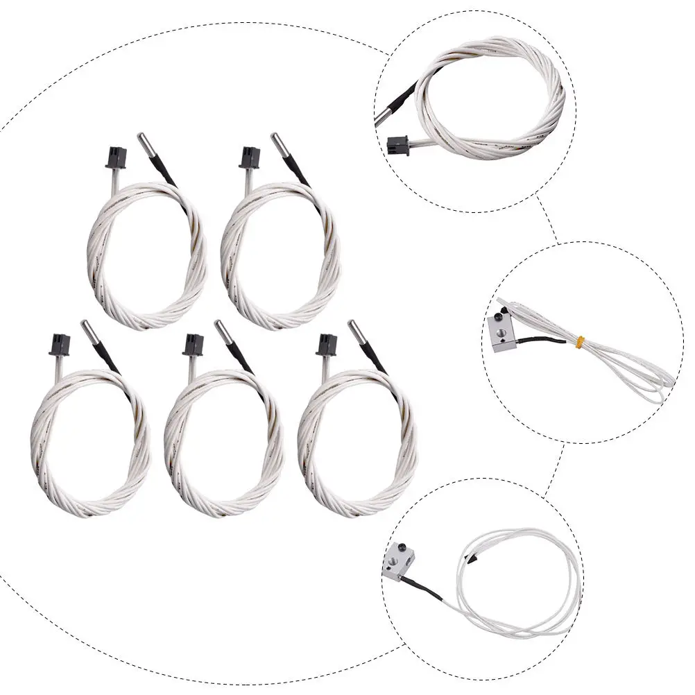 

5 шт. термисторов NTC100K 3x20 мм с корпусом из нержавеющей стали, высокотемпературные датчики для 3D-принтеров