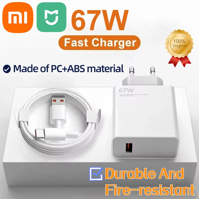 XIAOMI MIJIA Original 67W USB Super Fast Charger Power Adapter 6A Type-C Cable Quick Charge Applicable to Xiaomi Samsung Huawei