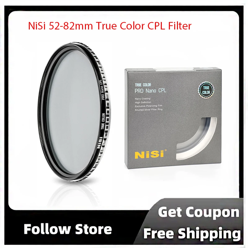 

NiSi 52-82mm True Color CPL с нанопокрытием Ultra Low Pro и технологией CINE Seal Tech для объективов фотоаппаратов - круговой поляризационный фильтр