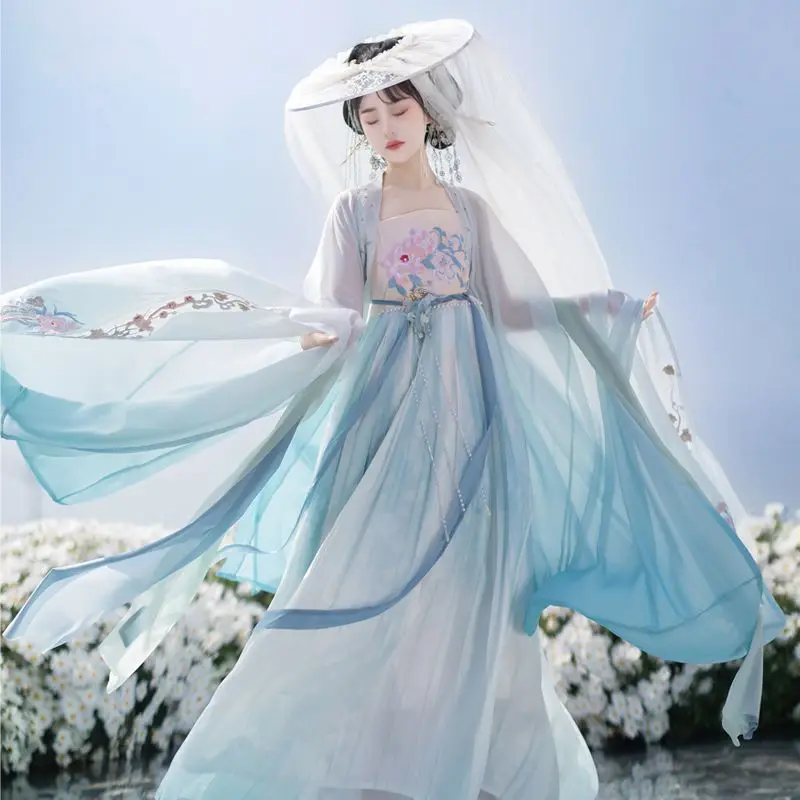 

Hanfu dress Chinese ancient costume woman Hanfu cosplay Tang style big sleeve shirt gradual change color fairy dance dress