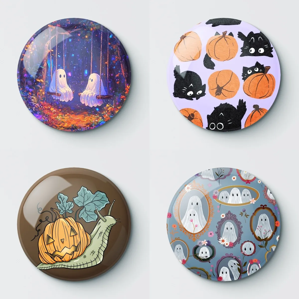 4pcs Halloween Art Ghost Pumpkin Pin Buttons Brooches Pin Jewelry Accessory Customize Brooch Pin Buttons H105-108