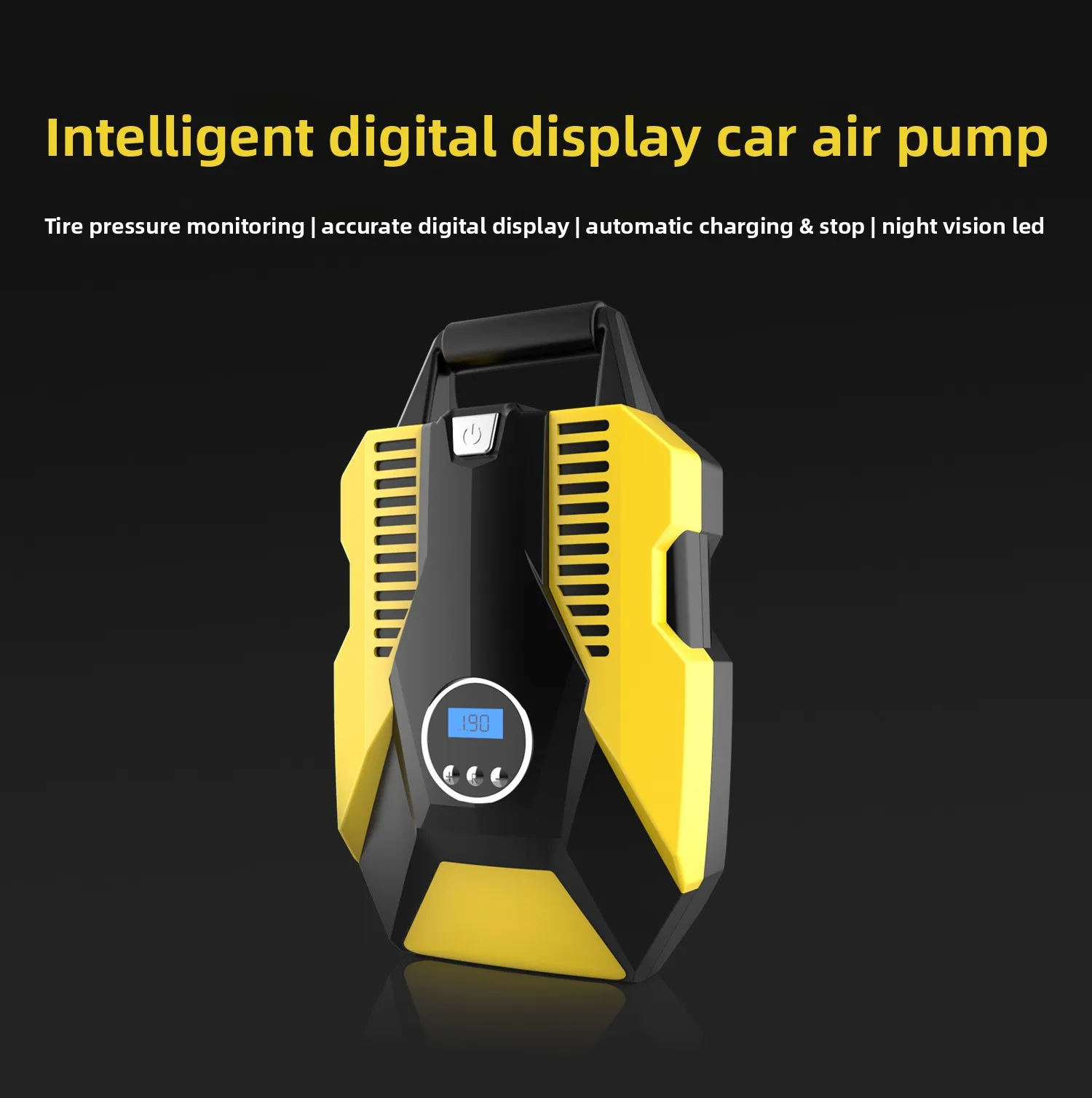 

Автомобильный воздушный насос, интеллектуальный цифровой дисплей, предустановленный уровень давления в шинах, автоматическое отключение при зарядке, 12В, портативный воздушный насос