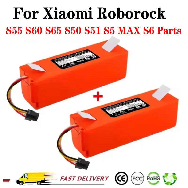 12800mAh Li-ion BRR-1P4S-2600D Battery For Xiaomi Roborock S5 S55 S60 S65 S502-00 / Sweep One / XiaowaE20 E35 C10  Robot Vacuum