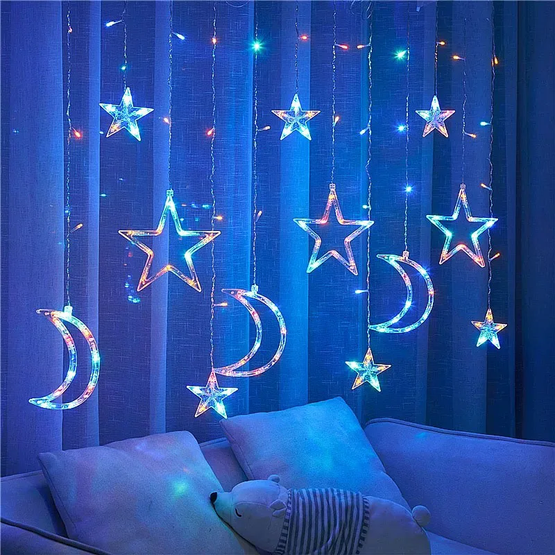 

3.5M USB LED Star Moon Christmas String Fairy Lights Garland Outdoor Home For Wedding/Party/Curtain/Ramadan Decorations