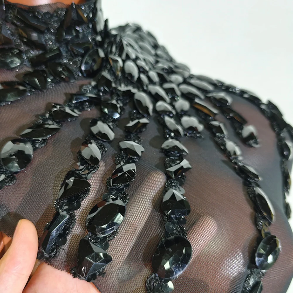 Vestido transparente sexi con borlas y diamantes de imitación brillantes para mujer, trajes de baile latino con un hombro, Bar, fiesta en club nocturno, disfraz nuevo