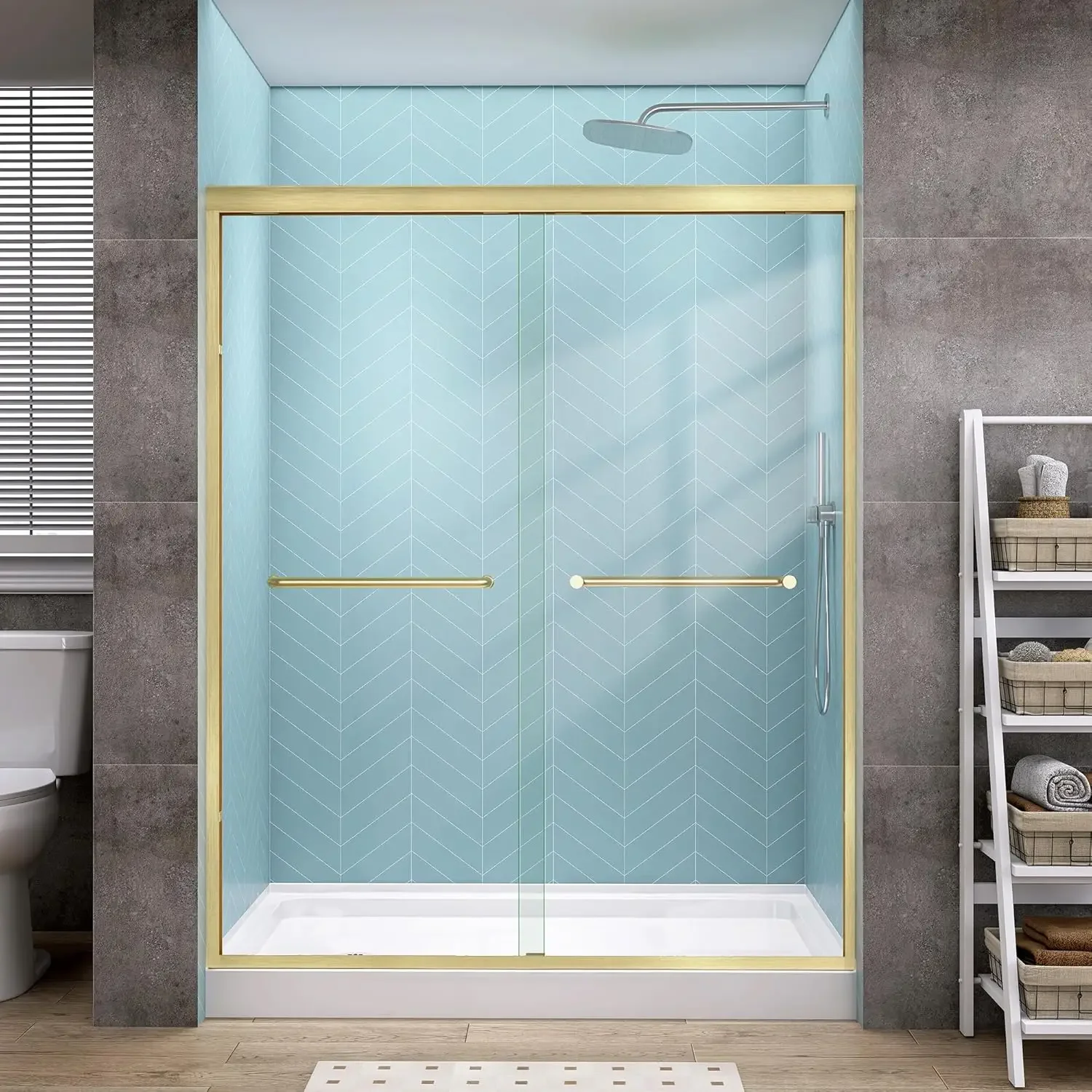 

Shower Door Double Sliding 56-60 in. W x 72 in. H Semi-Frameless Bypasss Bathroom Glass Shower Sliding Doors,1/4 inch Clear Temp