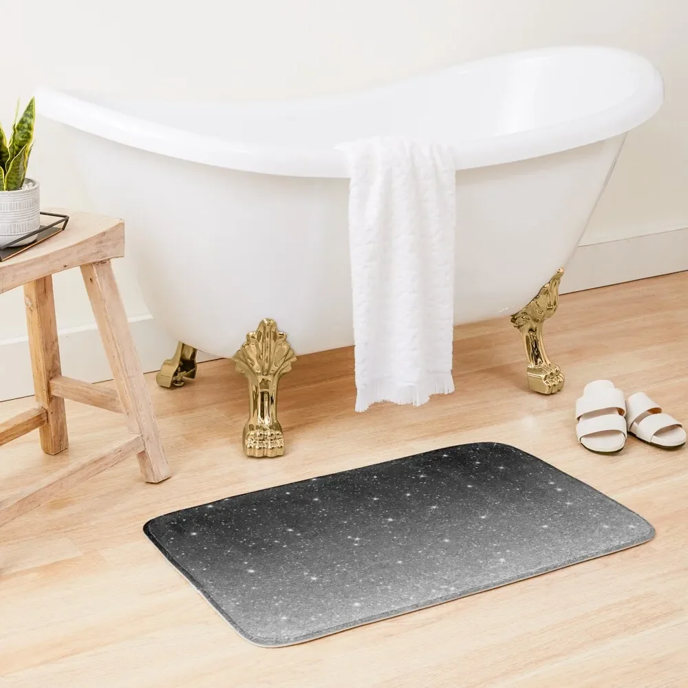 

Black Silver Grey Sparkle Ombre Glitter Bath Mat House Interior Entrance Absorbent Rug Non-Slip Bathroom Rug Foot Mat