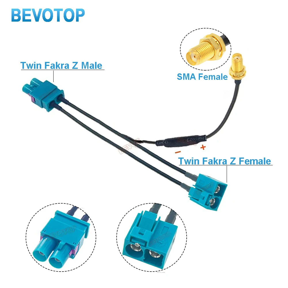 1PCS Twin Fakra to SMA Splitter cable Dual Fakra Z Male Female to SMA Female With Diode Custom-made Auto RF Coaxial Cable Jumper