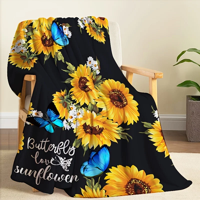 Soft & Cozy Sunflower Print Flannel Throw Blanket - Versatile for All Seasons, Perfect for Naps, Sofa Lounging & More - Machine