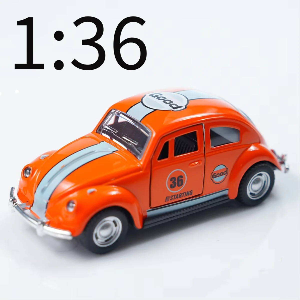 Modelo de carro em liga de besouro laranja escala 1:36, portas duplas podem ser abertas, durável, detalhes requintados, adequado para meninos e meninas/decoração de casa