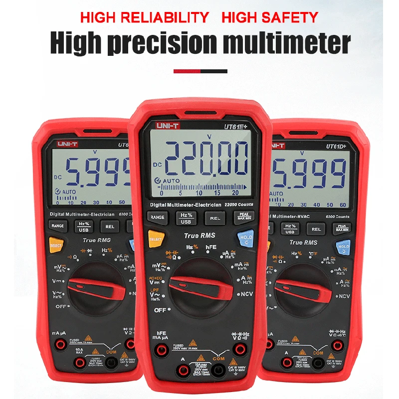 UNI-T Профессиональный Мультиметр Цифровой UT61E+ UT61D+ UT61B+ DC AC 1000V Емкость Тест True RMS Авто Диапазон Измеритель