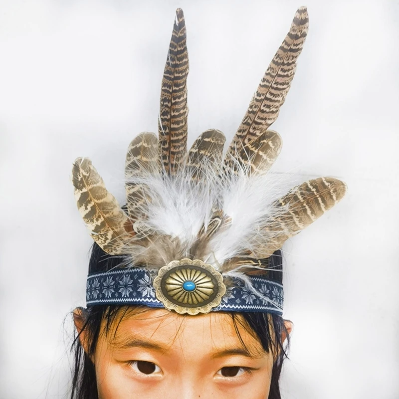 

Bohemian Feathered Headdress Indian Hairband For Cultural Event Music Festivals And Dance Performances Vintage Headpiece