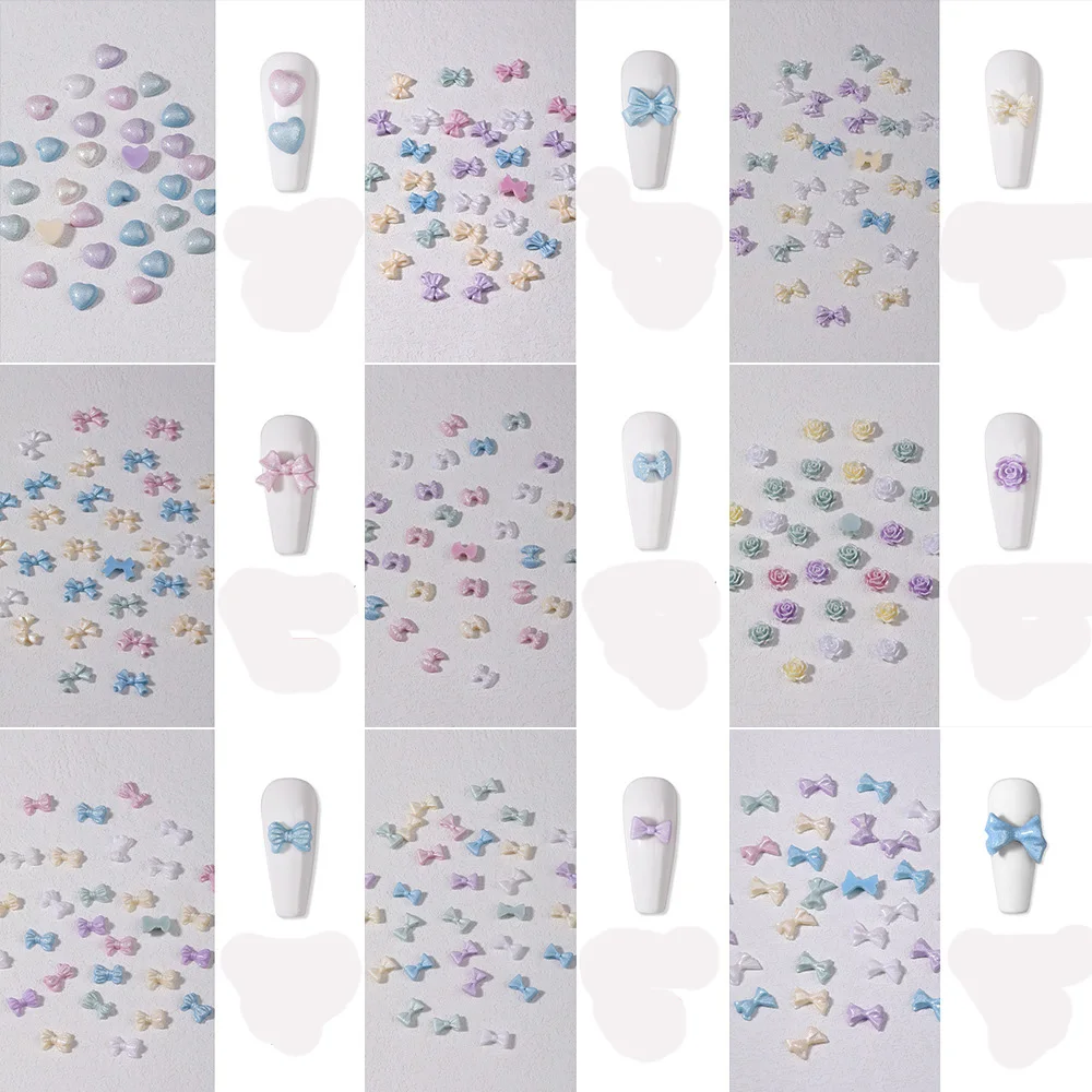 50pcs/pack Mixed Color Nail Resin Charm for Mermaid Mixed Gliiter Highlight  Heart Bowknot Butterfly Nail Jewelry Accessories