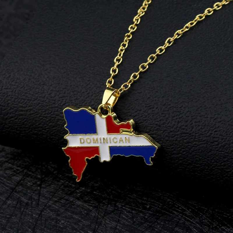 Dominican Republic Map Chain Necklace for Women Men Stainless Steel Gold Color Flag Of Dominica Pendant Collare Jewelry