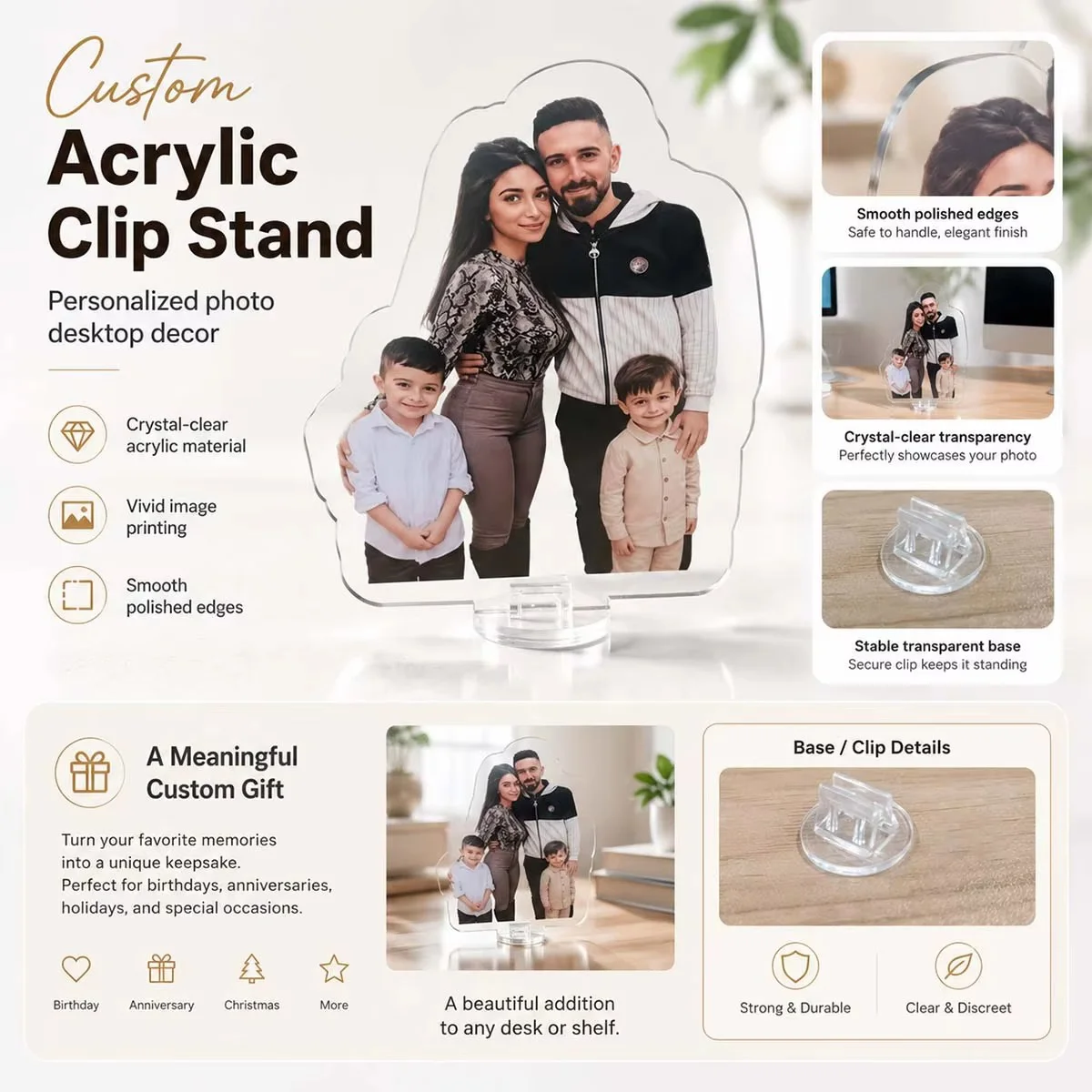 Customizable acrylic display boards, transparent acrylic standing figure table decoration table, 2D graphic design. Supports per