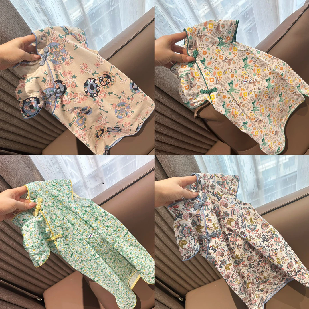 Two pieces Girls\' dress summer dress new Chinese style cheongsam floral foreign style princess dress summer  Chinoiserie 2-9Y